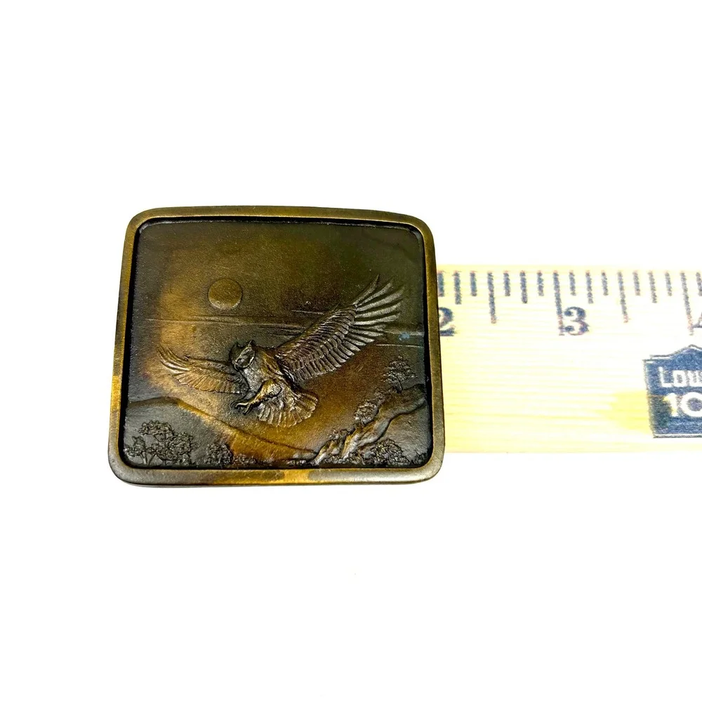 Vintage Indiana Metal Craft Great Horned Owl Belt Buckle Brass 1977 Americana